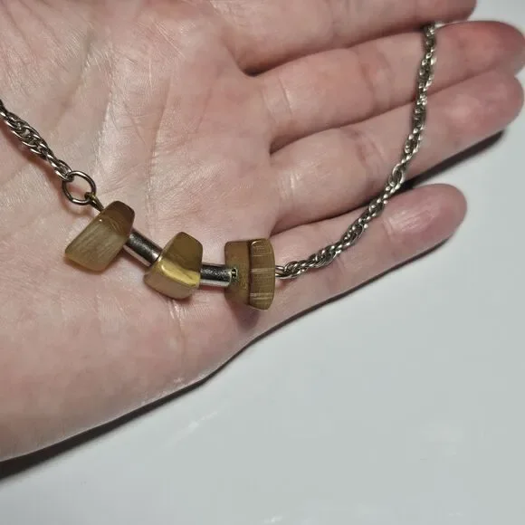 Silver Tone Twisted Chain With Tiger's Eye Necklace 18" - Picture 2 of 14